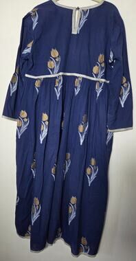 Boho Floral Cotton Long Dress Deep Indigo Blue Womens XL Better Living